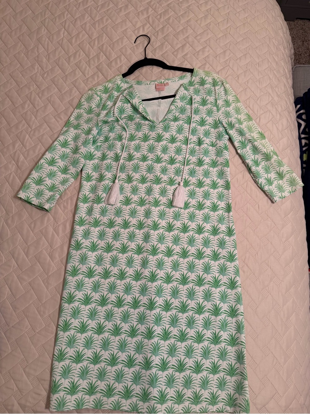 Green Palm Print V-Neck Tunic Dress